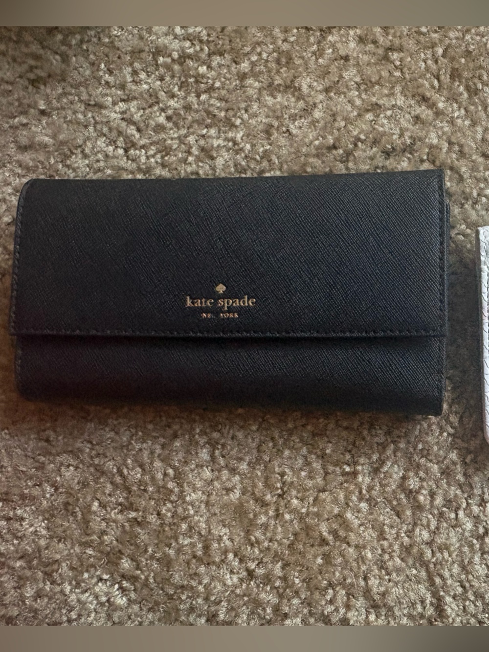 kate spade Black Saffiano Leather Long Wallet with Gold Logo
